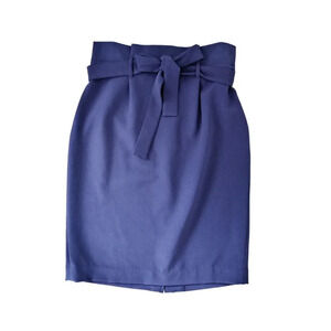 Liz Claiborne Career Paperbag Skirt Belted Knee Length Navy Office Size 6